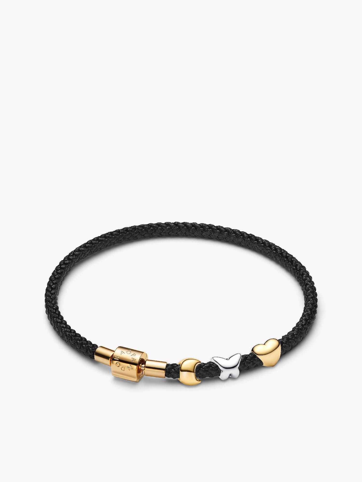 Coffret Cadeau Bracelet Cordon Noir avec Mini Charms Lune, Papillon et Cœur