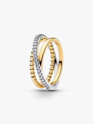Anneau Triple Sphère et Pavé Croisé Bimatière