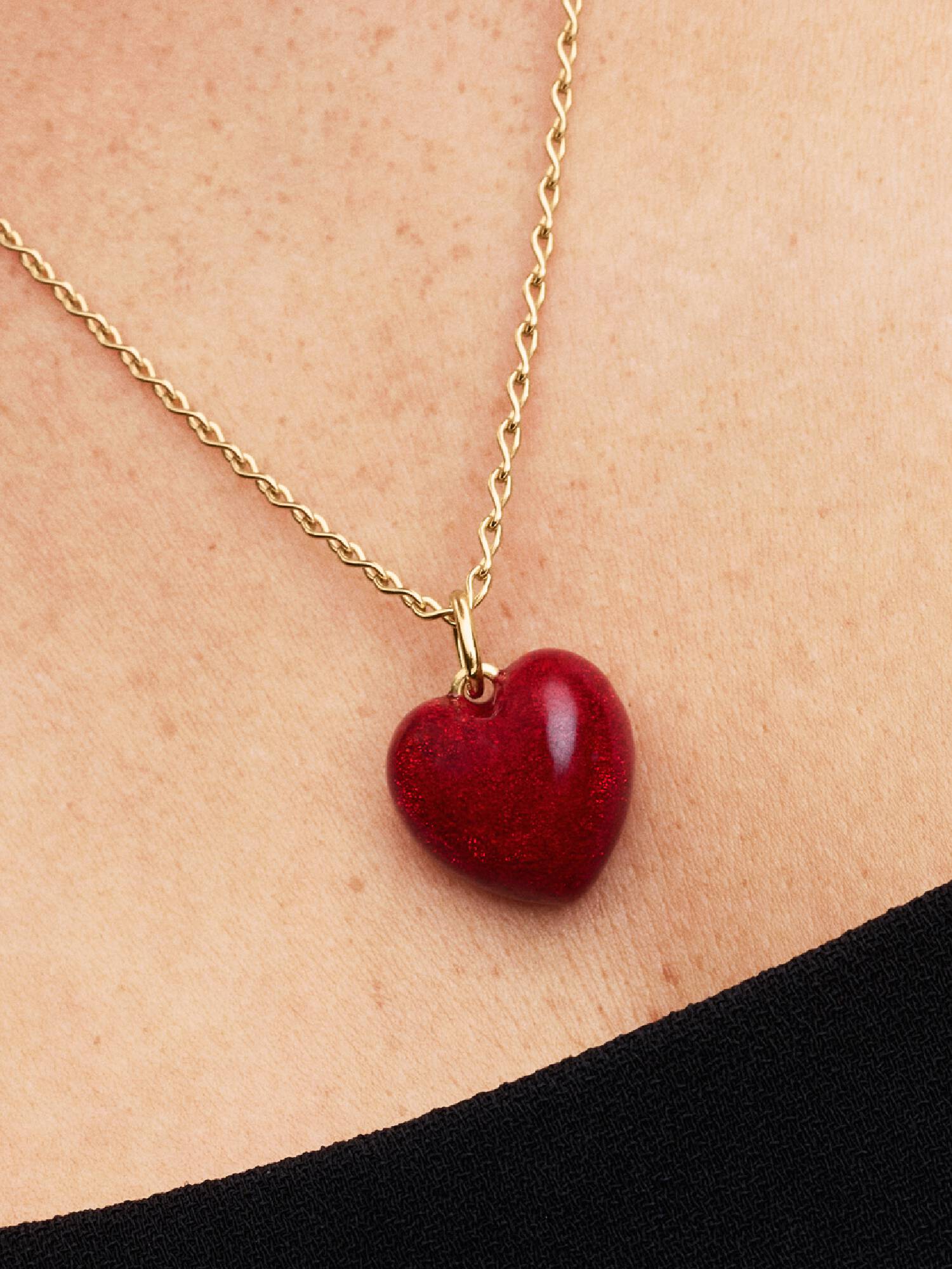 Charm Pendant Cœur Bombé Rouge