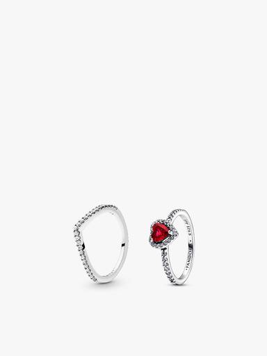 Coffret Cadeau Bagues Vœu Scintillant et Cœur Rouge Surélevé