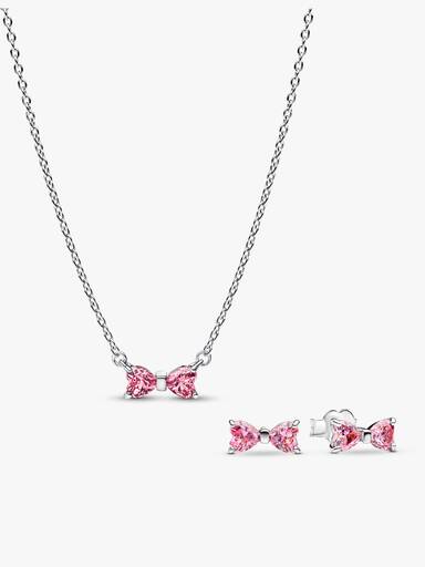 Parure Collier & Clous d'Oreilles Nœud Rose