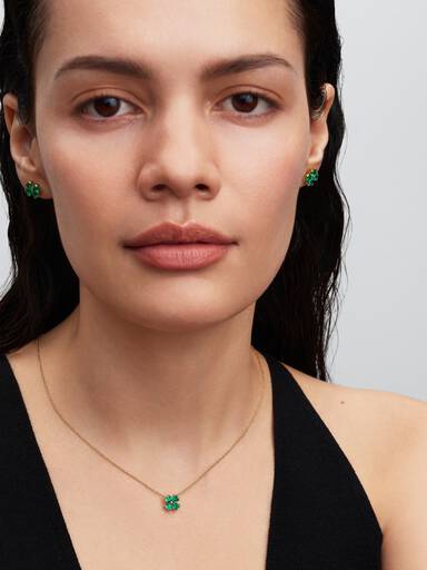 Collier avec Pendentif Trèfle à Quatre Feuilles Vertes Doré
