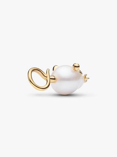 Charm Pendant Souris et Perle de Culture d’Eau Douce Traitée Baroque Doré