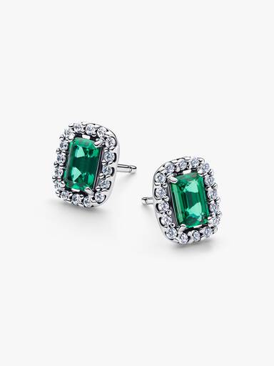 Clous d’Oreilles Halo Vert Scintillants Rectangulaires