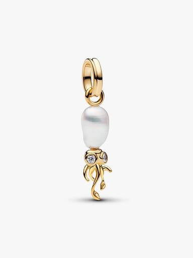 Charm Pendant Calamar et Perle de Culture d’Eau Douce Traitée Baroque Doré