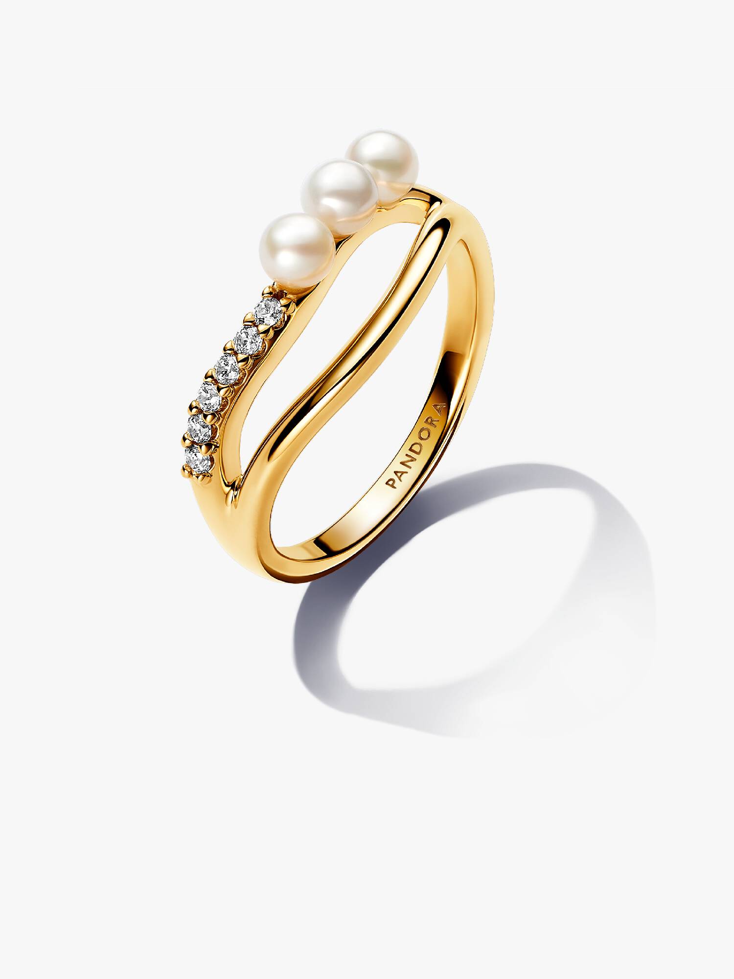 Bague Double Anneau Perle de Culture d'Eau Douce Traitée & de Forme Organique