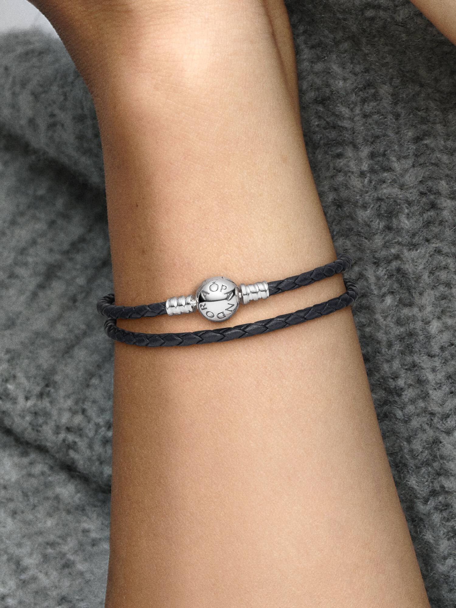 Bracelet en Cuir Noir Double Tour