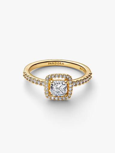 Bague Halo Incolore Carré Scintillant