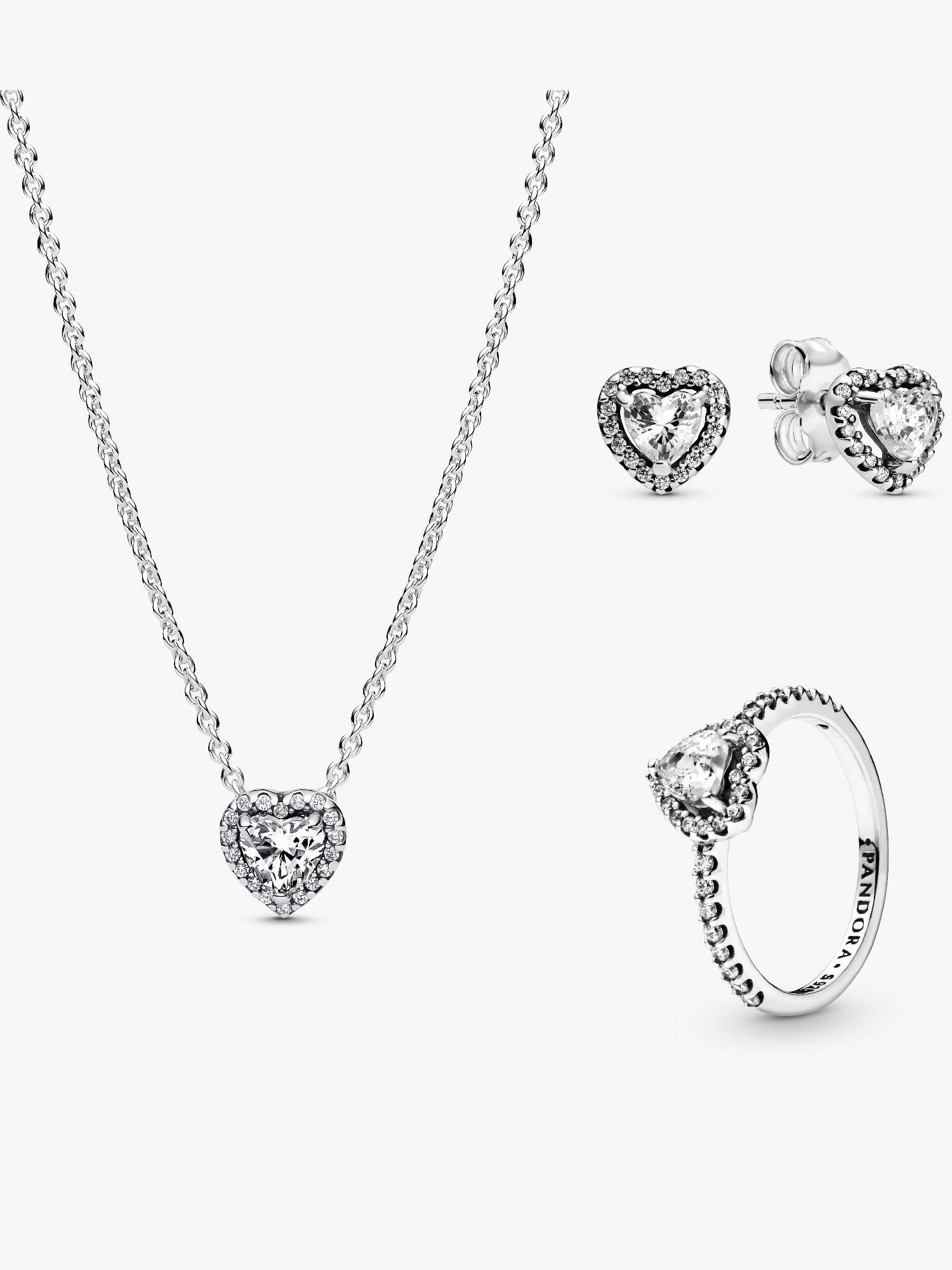 Parure Collier, Clous d'Oreilles & Bague Cœurs Surélevés