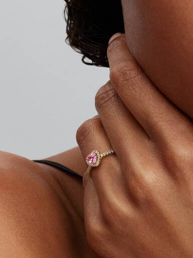 Bague Cœur Rose Surélevé Dorée