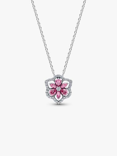 Collier avec Pendentif Fleur Rose Herbier Scintillant