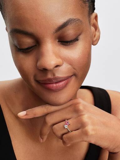 Bague Scintillante Double Cœur Rose & Incolore