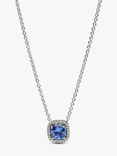 Collier à Pendentif Halo Bleu Carré Scintillant