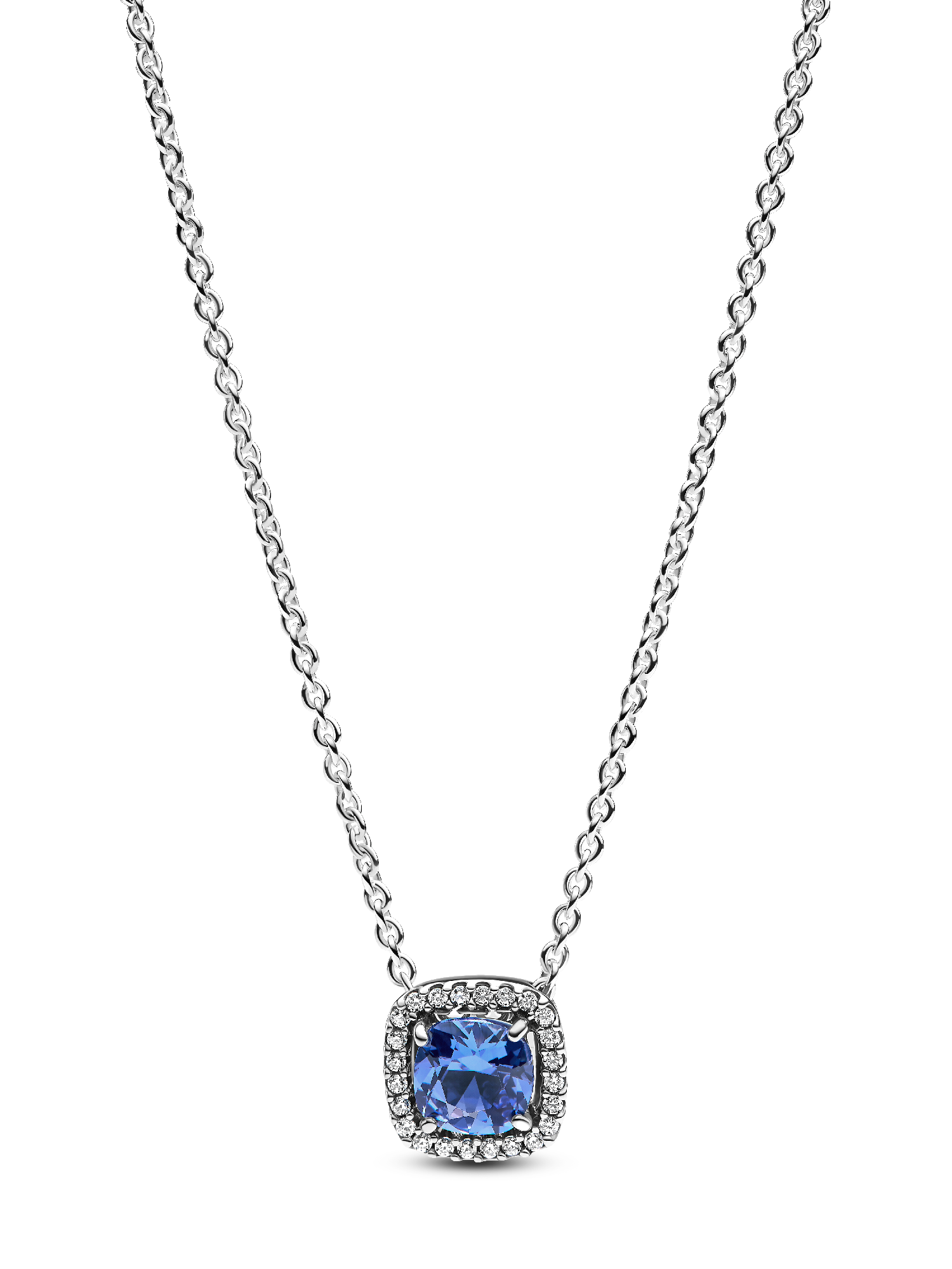 Collier à Pendentif Halo Bleu Carré Scintillant