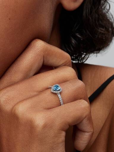 Bague Cœur Bleu Clair Surélevé