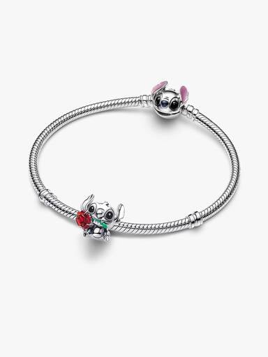 Charm Disney Stitch et Rose en verre de Murano