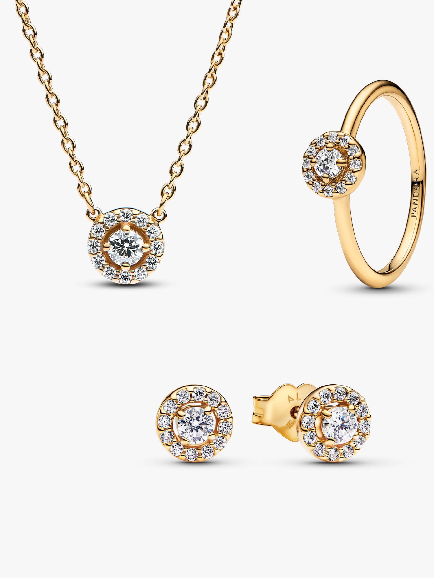 Parure Bague, Collier & Clous d'Oreilles Halo Pavé Rond