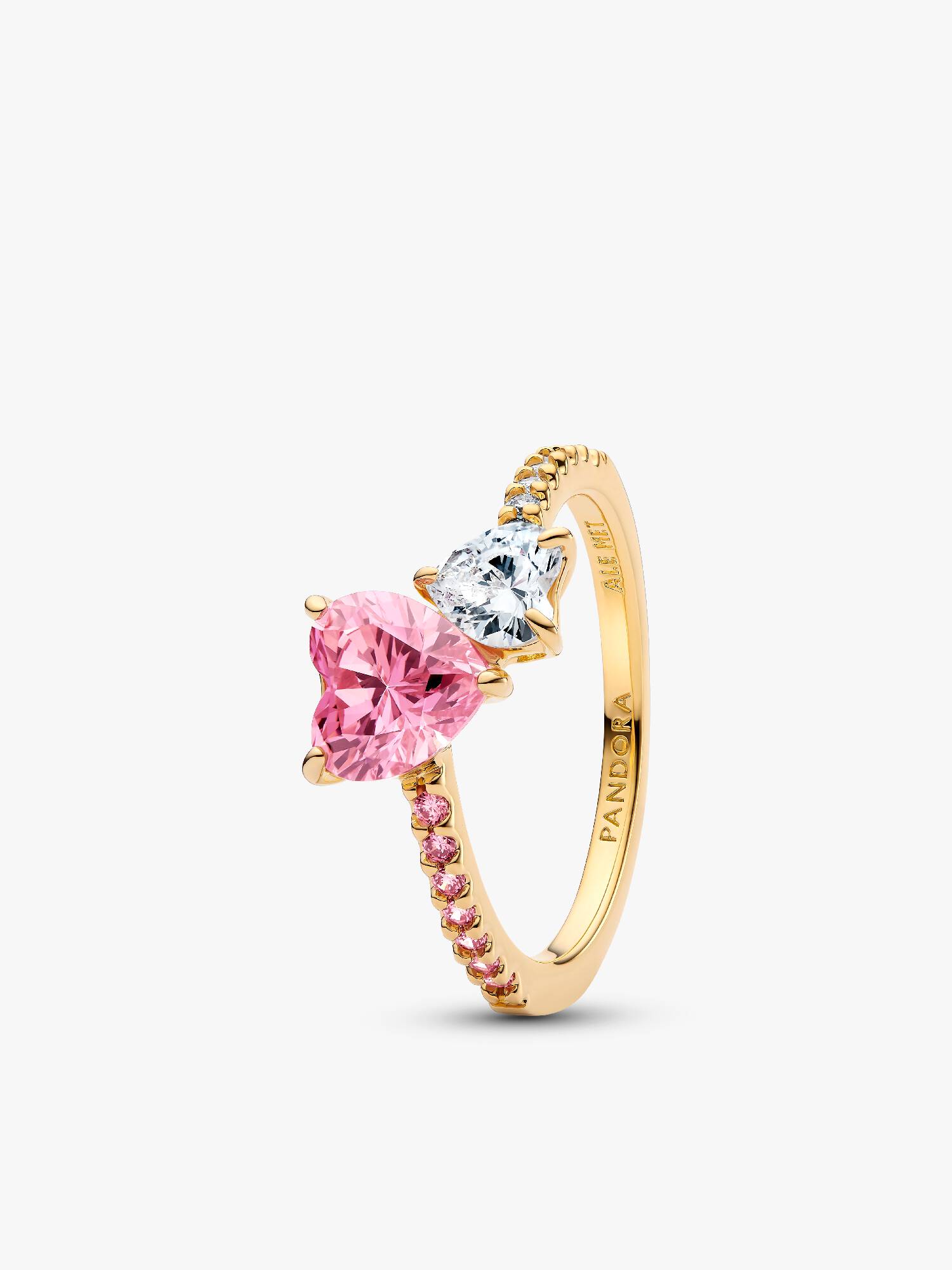 Bague Scintillante Double Cœur Rose & Incolore