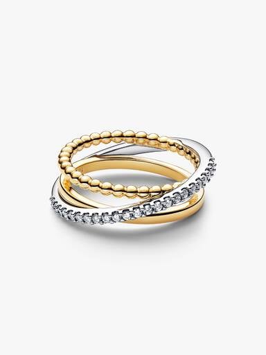 Anneau Triple Sphère et Pavé Croisé Bimatière