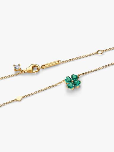 Collier avec Pendentif Trèfle à Quatre Feuilles Vertes Doré