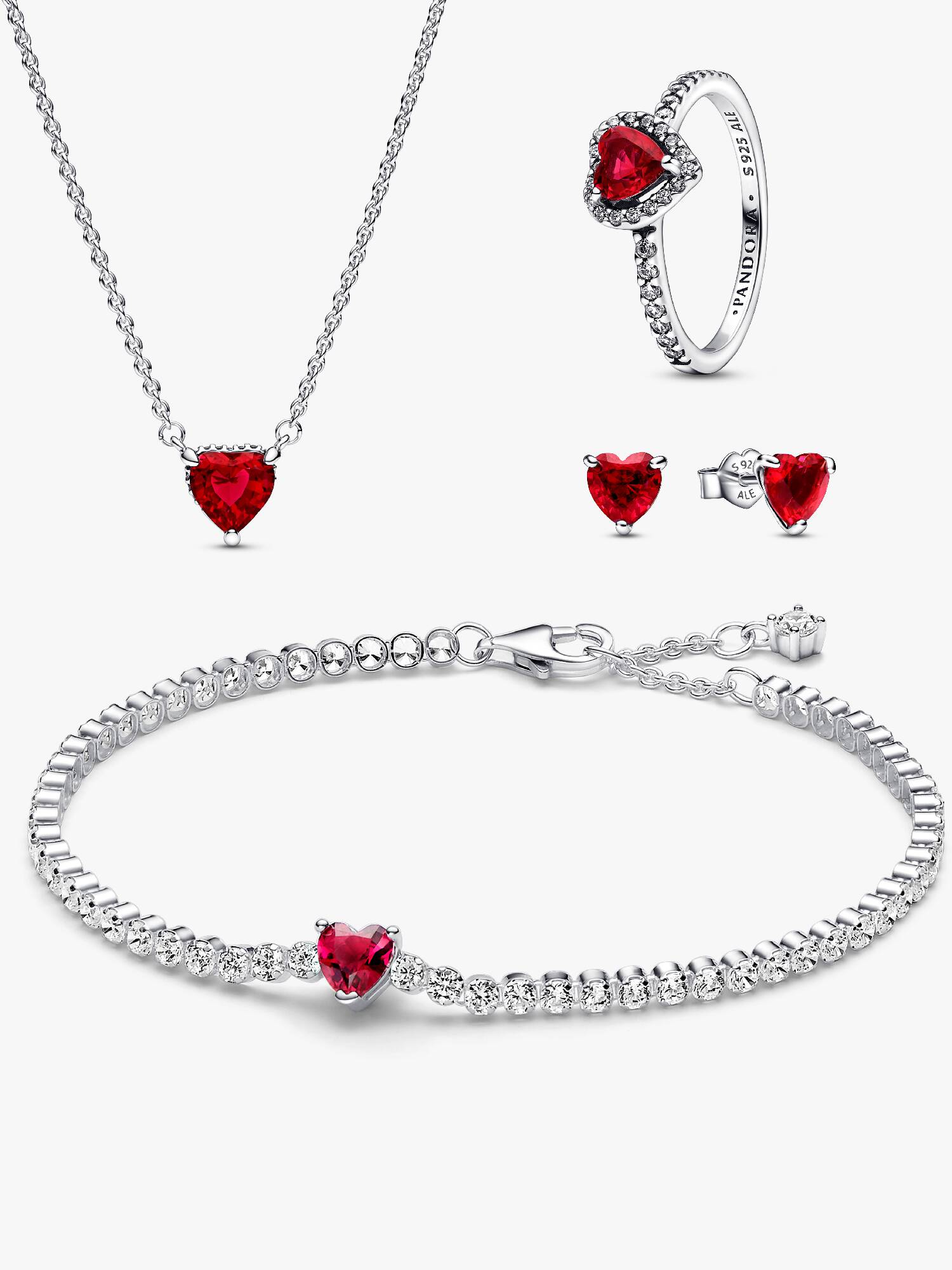 Parure Bague, Bracelet, Collier et Clous d’Oreilles Cœur Rouge