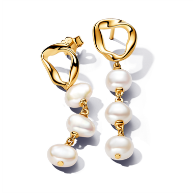 Boucles d’Oreilles Pendantes Cercle Organique et Perles de Culture Baroques