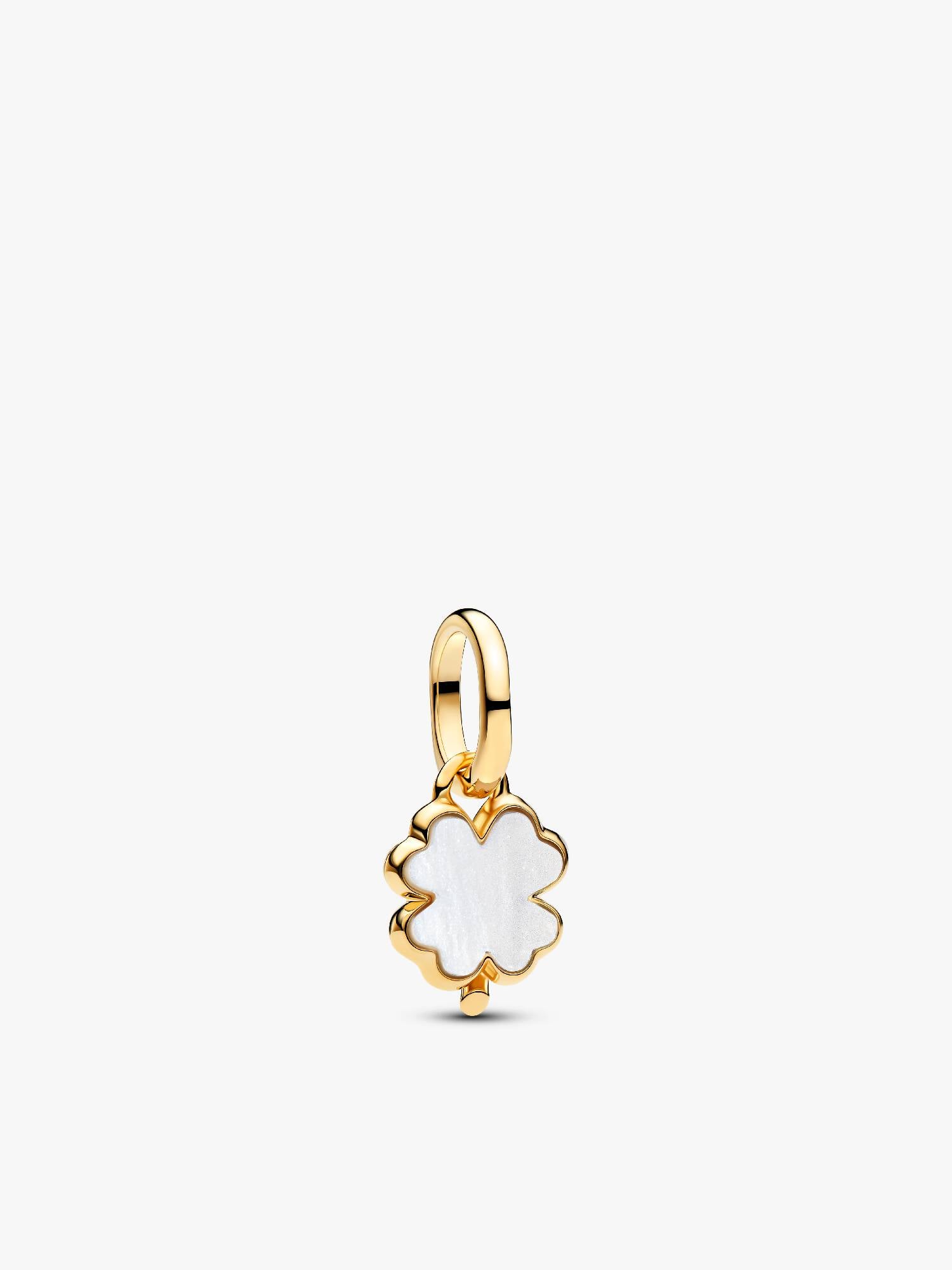 Charm Pendant Trèfle à Quatre Feuilles Blanc Doré