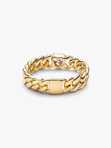 Bague Cœur Maille Cubaine Dorée