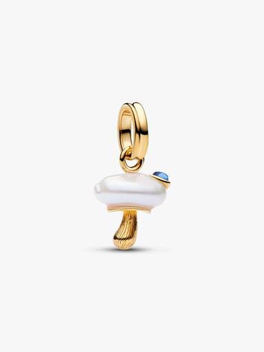 Charm Pendant Champignon et Perle de Culture d’Eau Douce Traitée Baroque Doré