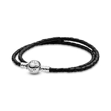 Double Bracelet en Cuir Noir Pandora Moments