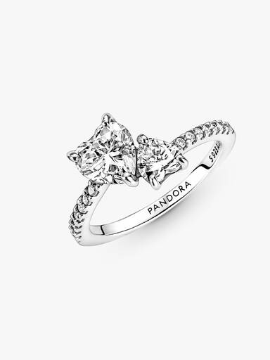 Bague Scintillante Cœur Double
