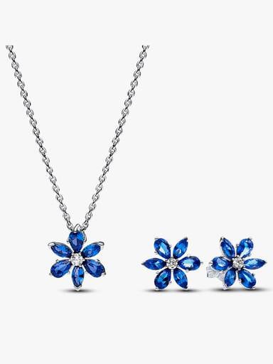 Parure Collier et Clous d'Oreilles Herbier Bleu Scintillant