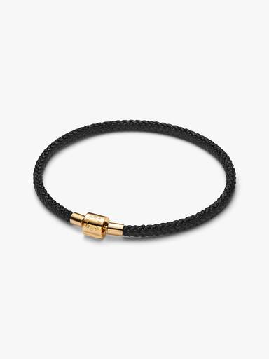 Bracelet Cordon Noir Brillant Doré