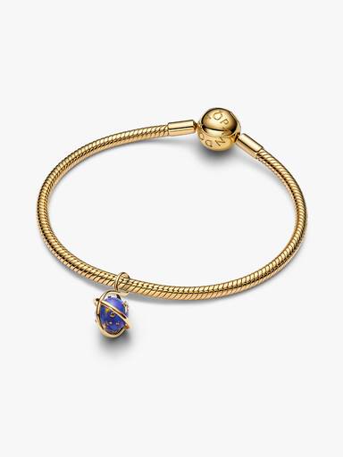 Charm Pendant Planète Bleu Céleste Rotatif Doré
