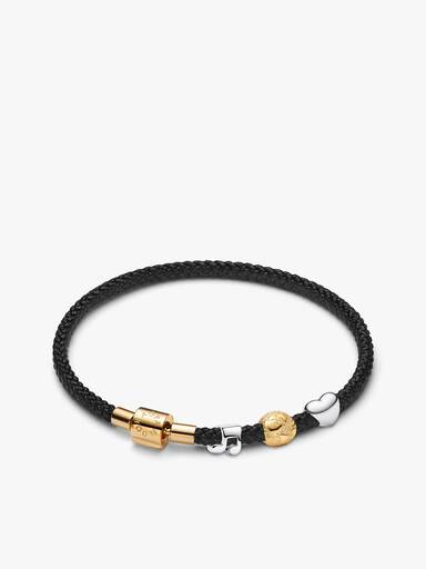 Coffret Cadeau Bracelet Cordon Noir avec Mini Charms Cœur, Note de Musique et Globe Terrestre