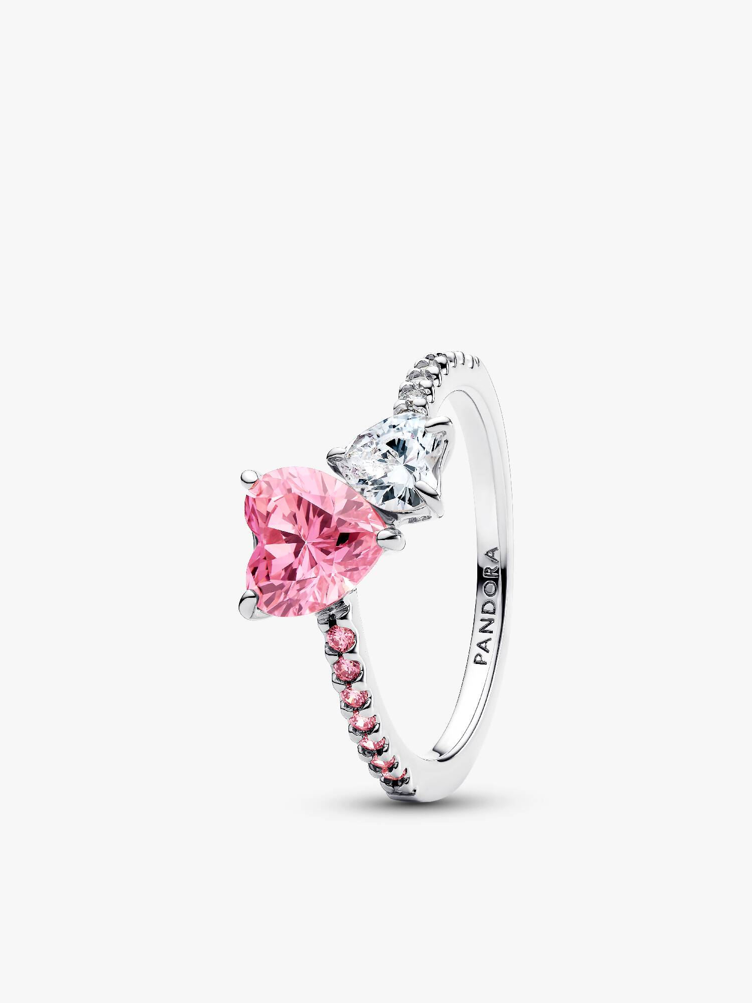 Bague Scintillante Double Cœur Rose & Incolore