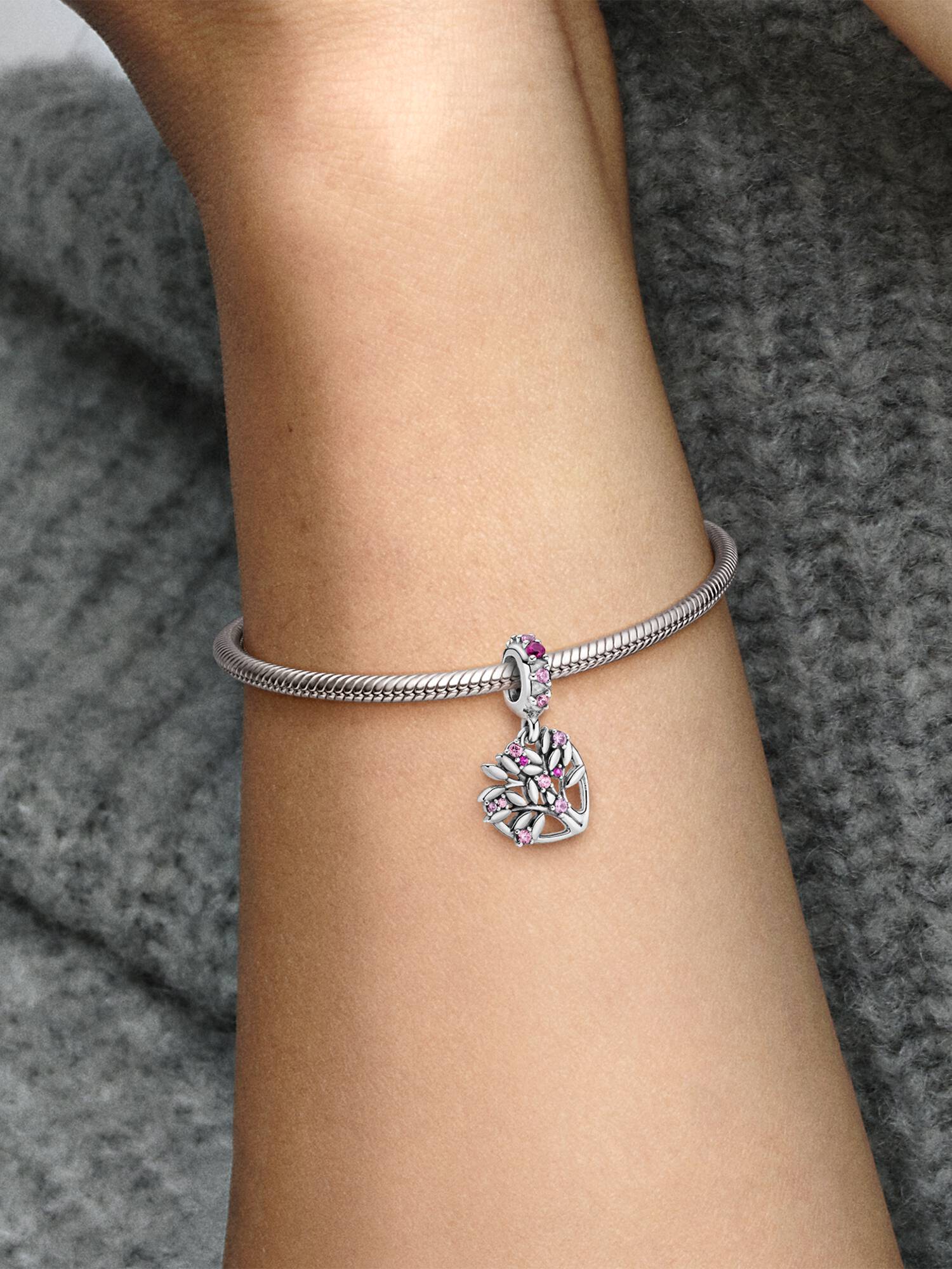 Charm Pendant Arbre De Vie Cœur Rose