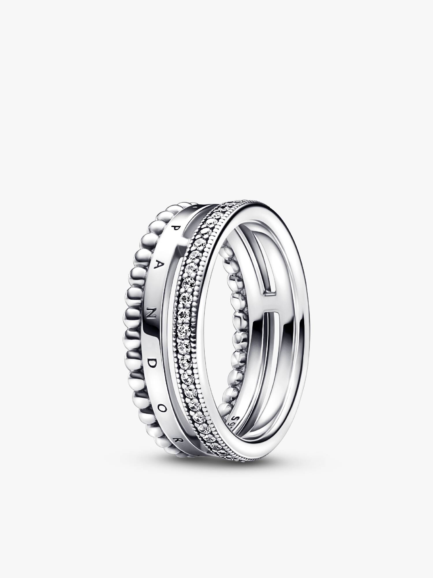 Bague Pavé & motifs perlés Pandora Signature