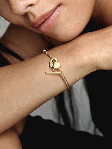 Bracelet Maille Serpent Barre en T Cœur