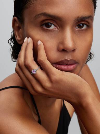 Bague Cœur Violet Clair Surélevé