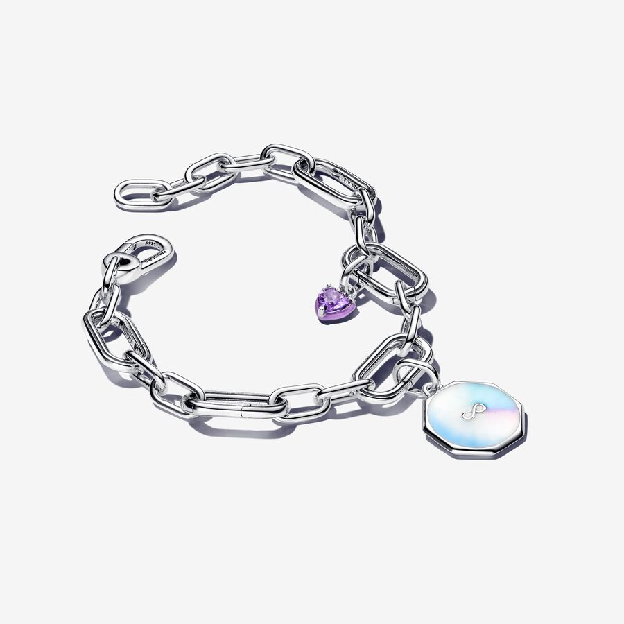 Bracelet Composé Médaillon Infini & Mini Cœur Chakra Violet image number 0