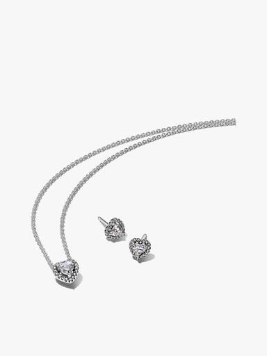 Parure Collier et Clous d'Oreilles Cœurs Surélevés