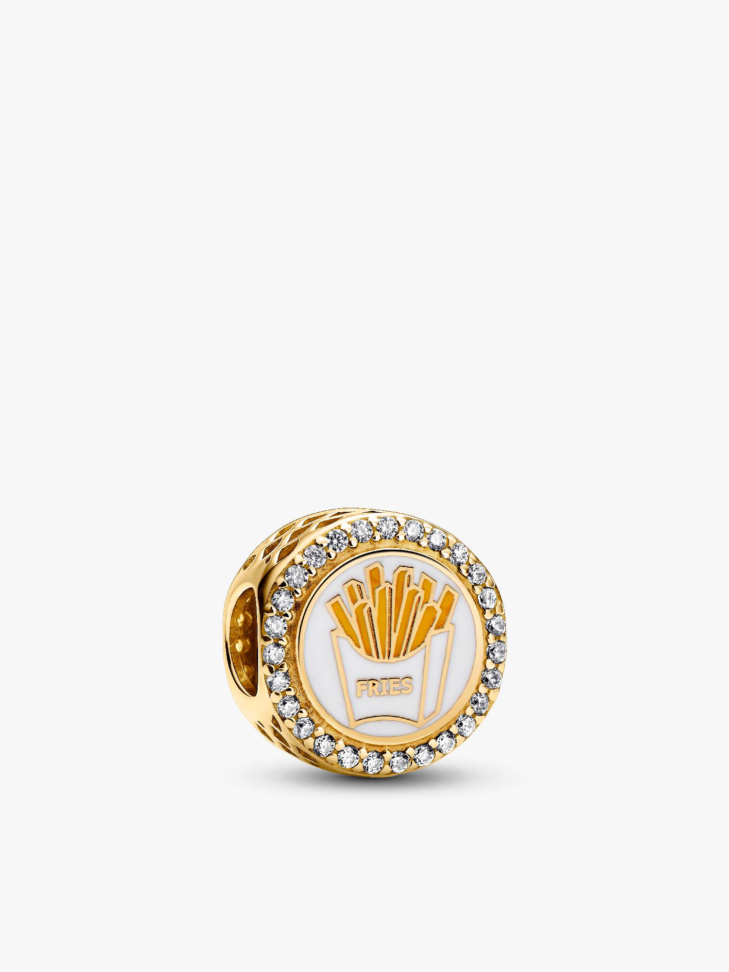 Fries 14k gold-plated charm with clear cubic zirconia, yellow and white enamel