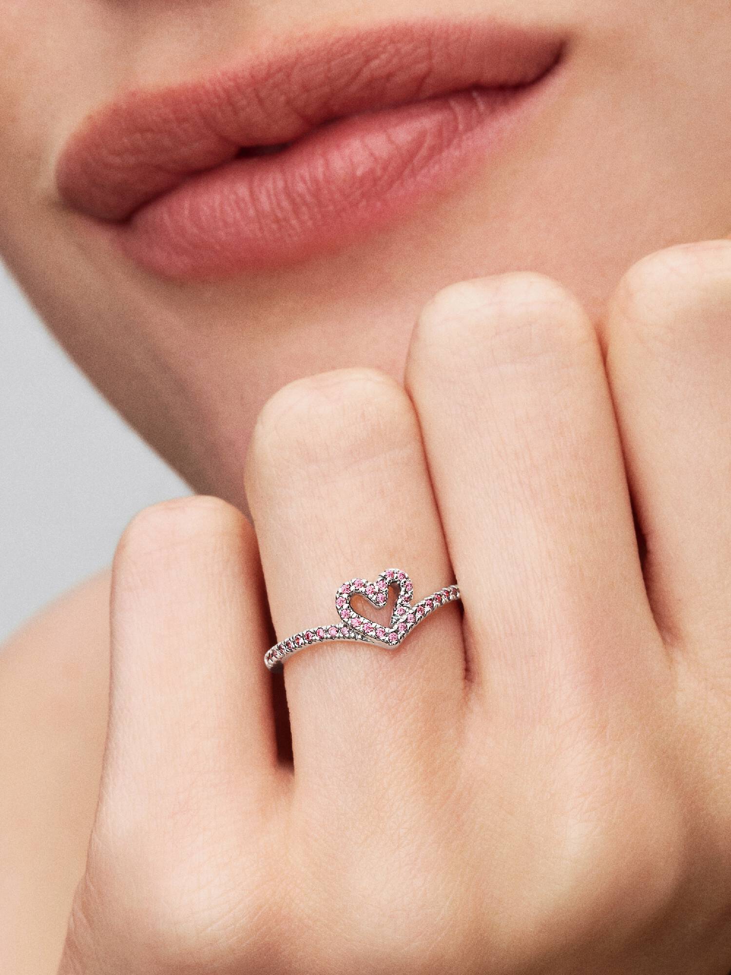 Bague Cœur Rose Chevron Scintillante
