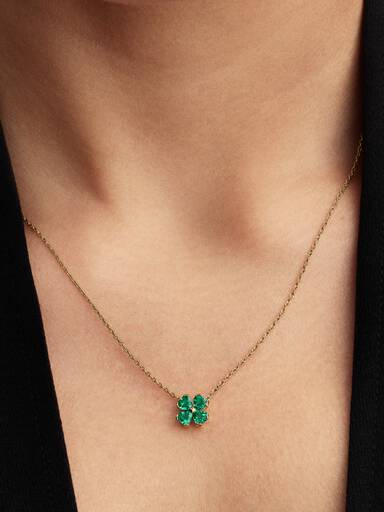 Collier avec Pendentif Trèfle à Quatre Feuilles Vertes Doré