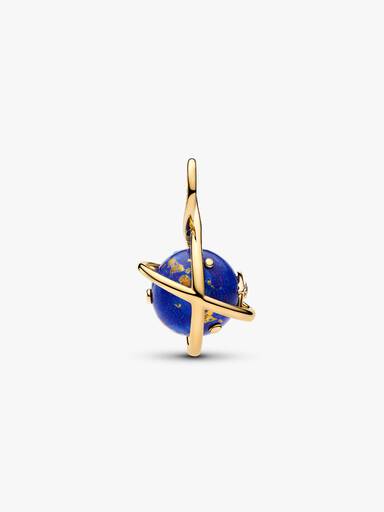 Charm Pendant Planète Bleu Céleste Rotatif Doré