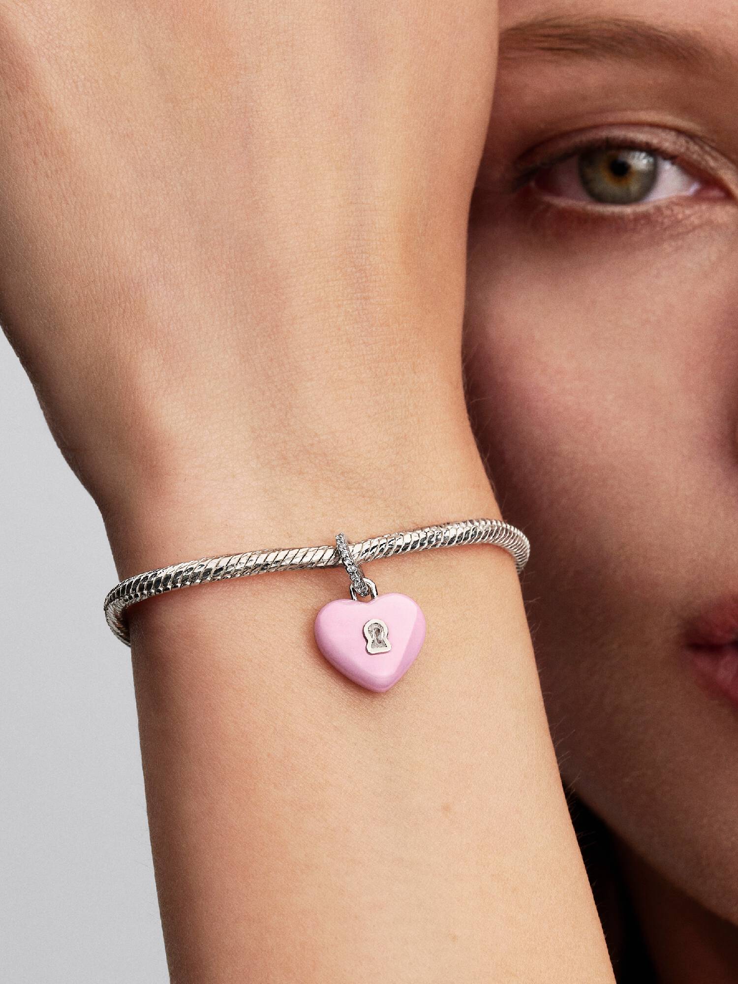 Charm Pendant Cadenas Cœur Céramique Rose