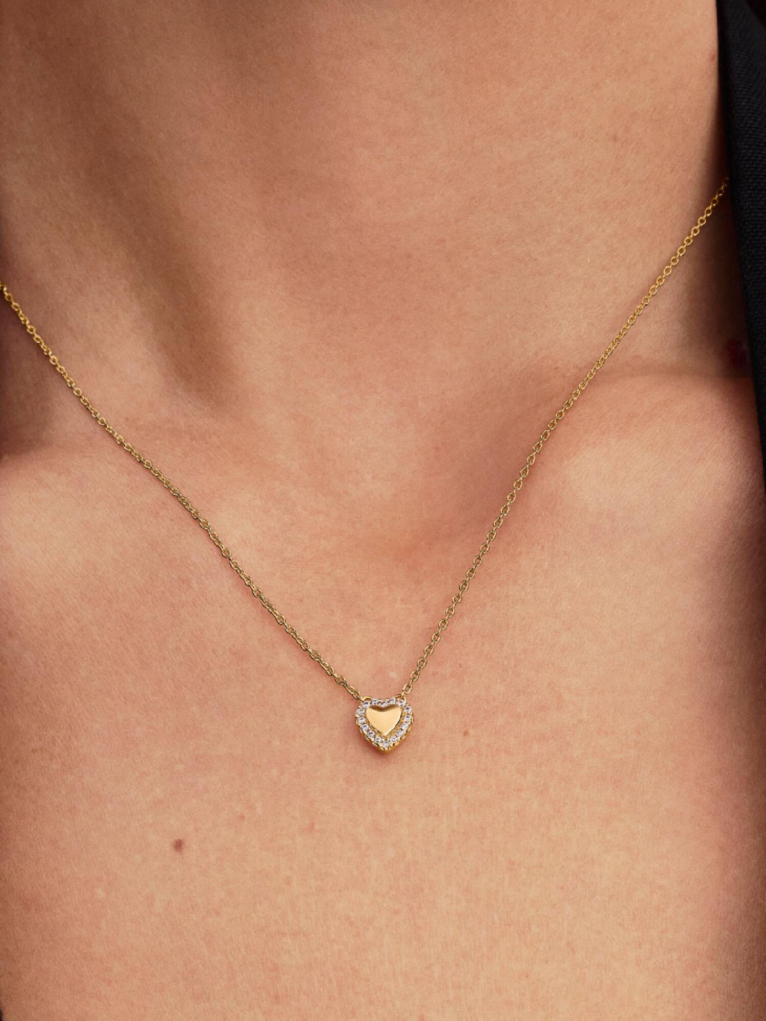 Collier Cœur Halo Gravable Doré