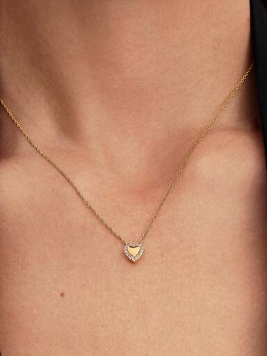 Collier Cœur Halo Gravable Doré
