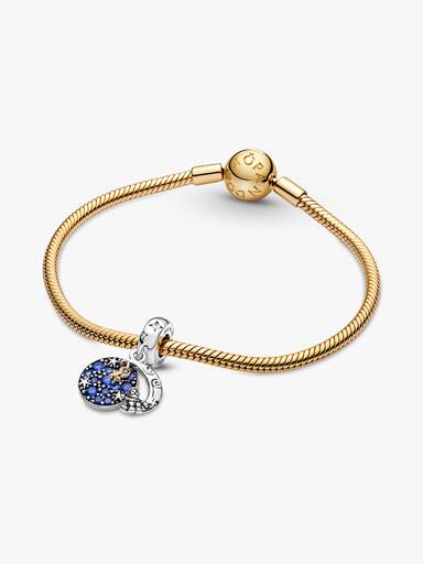 Charm Pendant Double Le Père Noël Sur La Lune